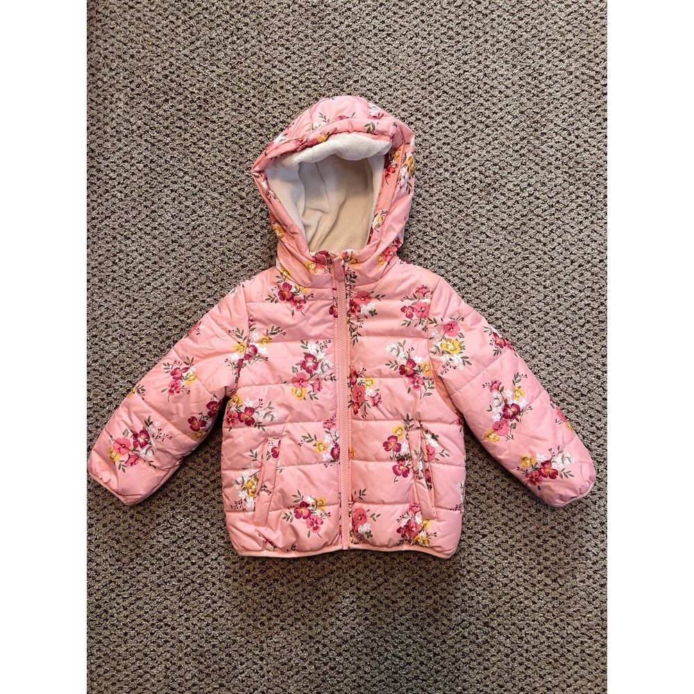 Carter's Toddler Girl's Jacket Size 4t Pink Floral Puffer Hooded